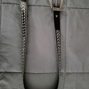 Leather rhinestone belt